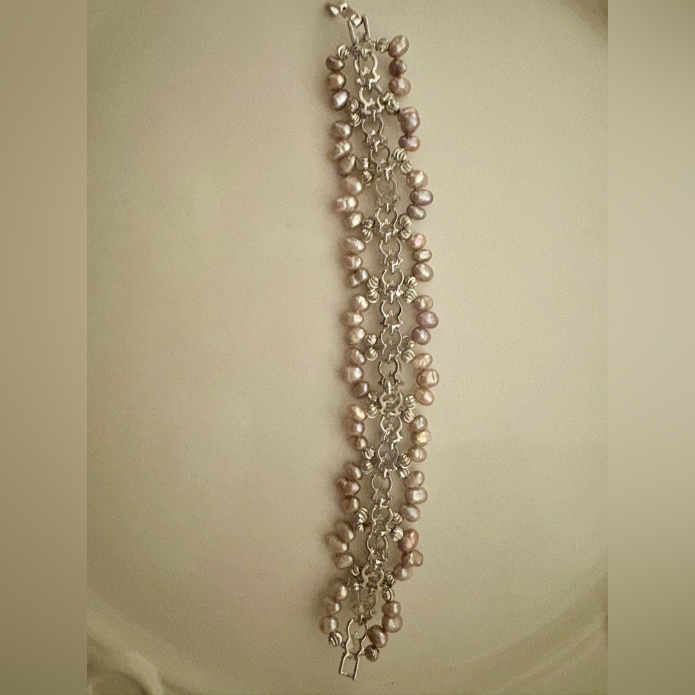 💜 Elegant Lavender Pearl Crystal Beaded Bracelet 💜